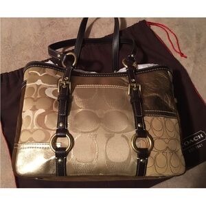 Coach,Tan,Gold and Brown Structured Shoulder Bag/Satchel